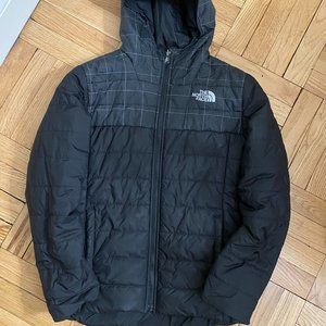 The Northface hooded puffer jacket reversible Black/Grey Boy's Large  Pre-owned